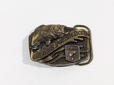 Bass Anglers Sportsman Society Heavy Brass Belt Buckle USA Fisherman Vintage