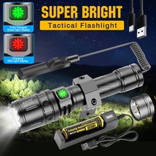 Tactical Rechargeable Gun Flashlight 20mm Rail Mount Remote Switch for Hunting
