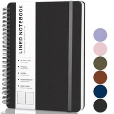 Lined Spiral Journal Notebook, A5 Hardcover Leather Notebook for Work, Black