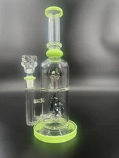 11"  Green & Black Recycler Glass Bong 14mm Bowl Water Pipes Hookah