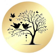 BIRDS IN A TREE GOLD FOIL ENVELOPE SEALS LABELS STICKERS PARTY FAVORS