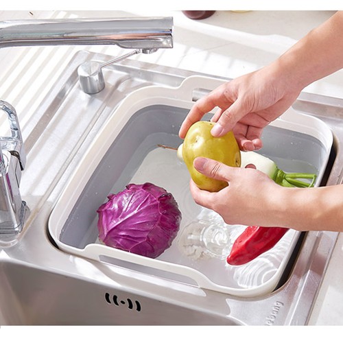 Kitchen Foldable Dish Tub Washing Draining Basin Plastic Wash Food Basket Sink - Picture 2 of 12