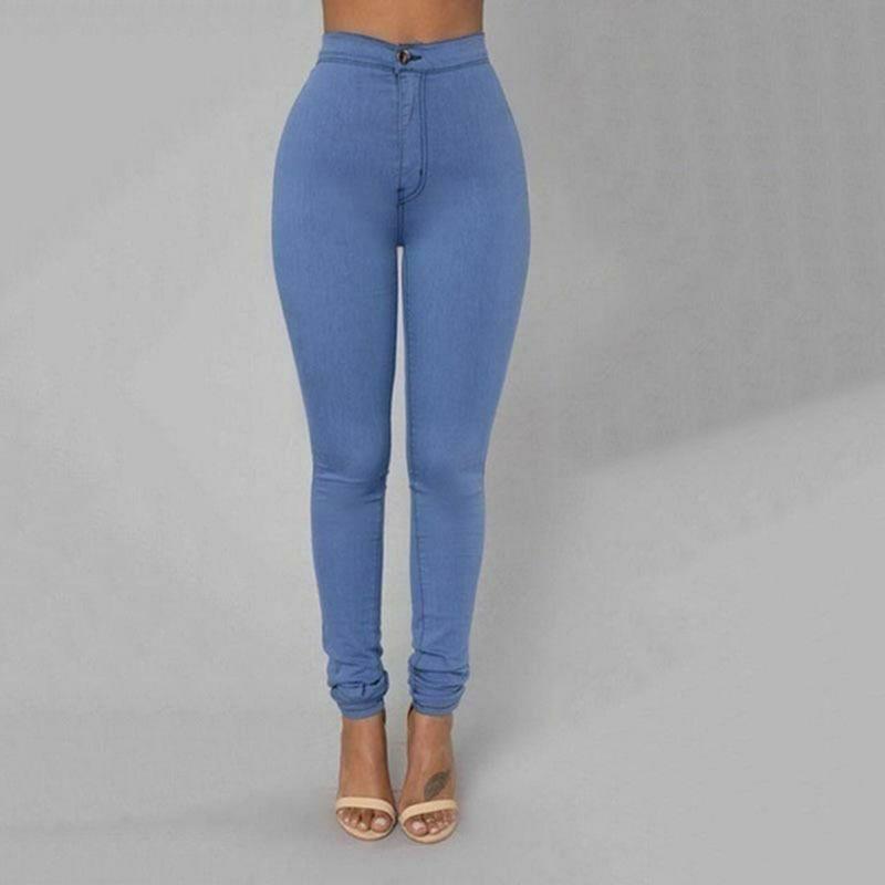 Moda Costura Cintura Alta Pantalones Ajustados Pantalones Jeans De Tiro Alto Para