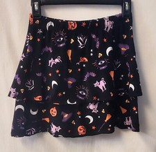 Celebrate Halloween Girls L 10-12 Black Cat Pumpkin Ruffled Skirt