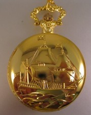TALL SAILING SHIP Gold Tone Pocket Watch with Your Choice of Chain Sailor Gifts