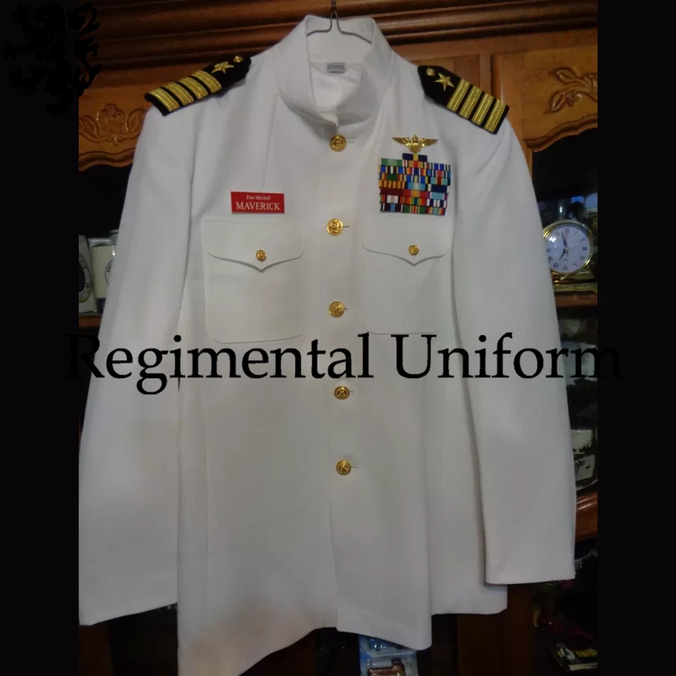 Chaqueta de guardiamarina cadete militar de Estados Unidos túnica de servicio de oficial de la Marina túnica de lana blanca Foto 2 de 4