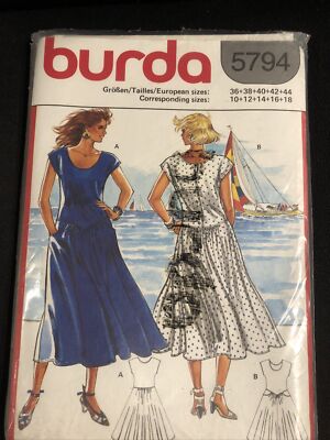 Vintage 80s Summer Drop Waist Dress Burda Sewing Pattern 5794 Size 10-18 |  eBay