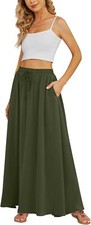 Women's Flowy Pleated High Waisted Summer Maxi Skirt Casual With Pockets