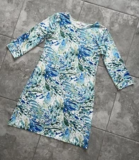 Jean Pierre Klifa Paris Jersey Stretch Shift Dress Abstract 3/4 Sleeve New L