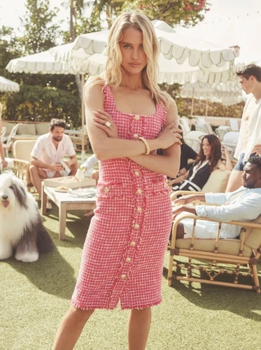 L'AGENCE Aya Tweed Midi Dress Pink/Ivory - Picture 5 of 8