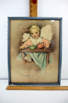 VINTAGE ''Breakfast for Two'' Framed Color Lithograph 12''x15'' SIGNED Janet Sturman