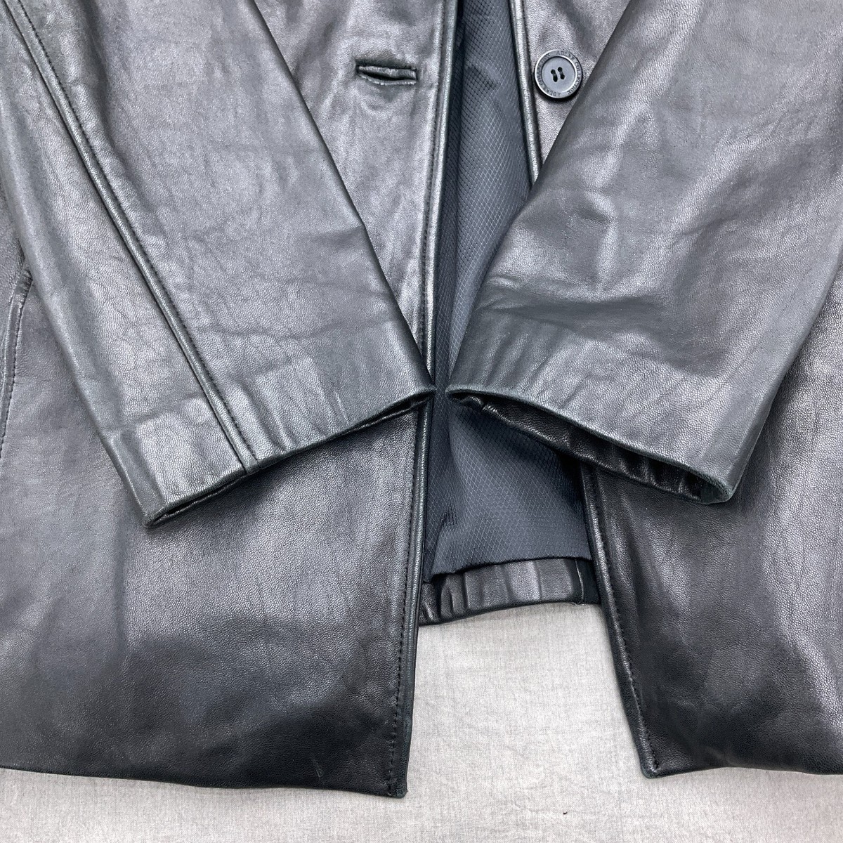 Adler Coat Women Medium Black Leather Logo Button Casual Adler Coat Women Medium Black Leather Logo Button Casual