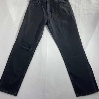 Pull & Bear Womens Black 5 Pocket Design Distressed Denim Wide Leg Jeans Size 30