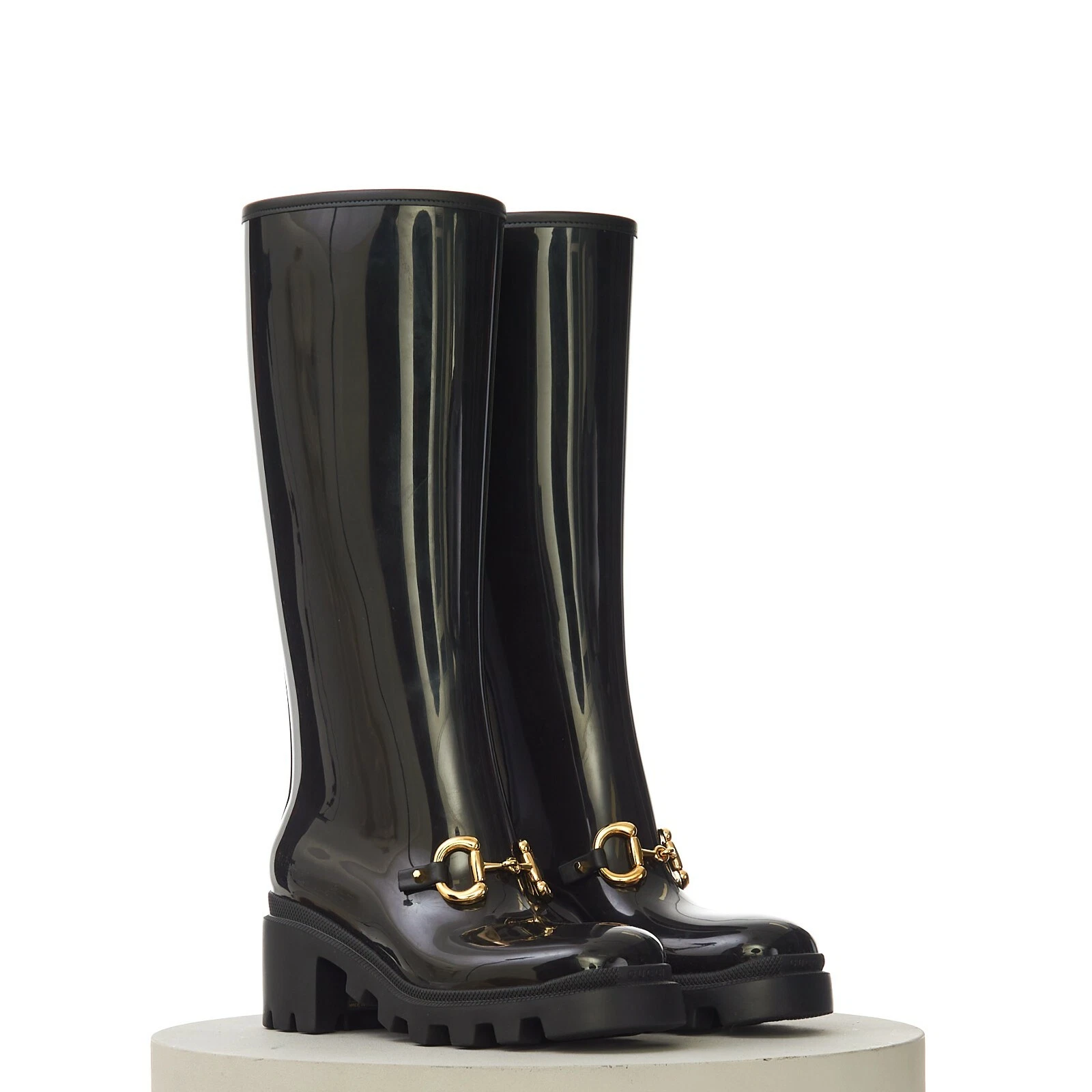 Bottes en caoutchouc noires hautes pour femme GUCCI Détail Horsebit