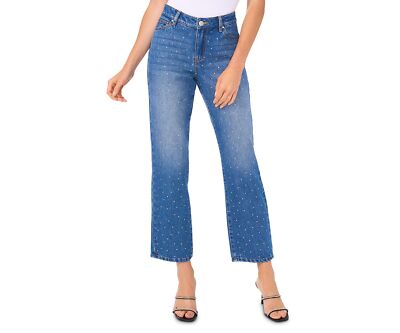 CeCe Womens High Rise Straight Leg Jeans in Mid Indigo size 12