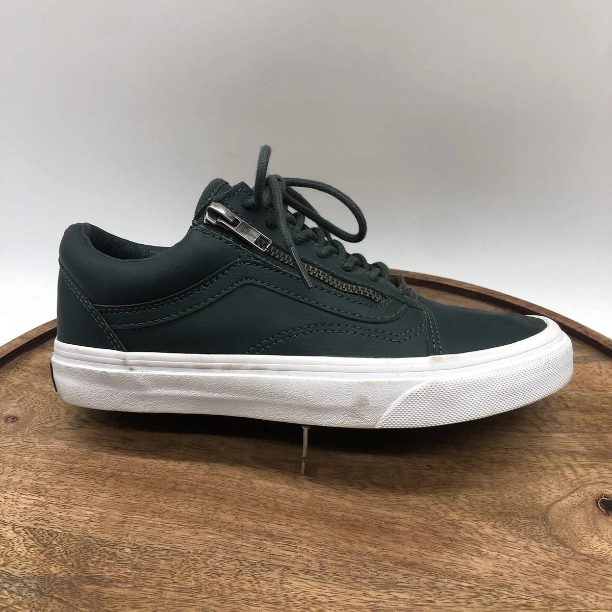 Vans 721499 Old Skool Forest Green Leather Zip Sneaker Women 6.5 | eBay