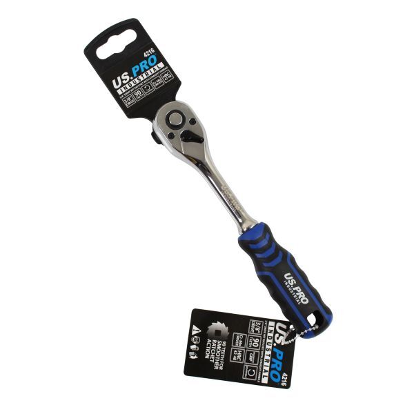 US PRO 3/8 Drive Ratchet 90 Teeth 200mm Industrial Socket Wrench CR-MO Tool