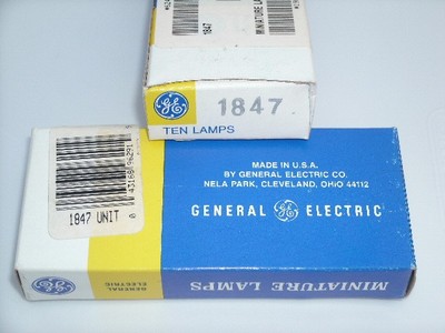 GE NOS #1847 bulb, brass bases, longlife version of #47 lamps, box of 10