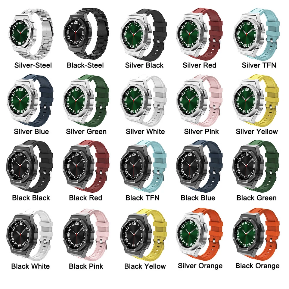Para Samsung Galaxy Watch6 Clásico 43mm 47mm Estuche de Metal Banda de Goma Str Foto 2 de 4