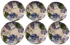 Shabby Chic Purple Hydrangea & Butterfly 9” Floral Melamine Plates - Set of 6
