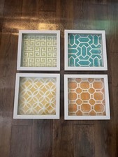 Wall Art - 4 Piece 10" Square Geometric Plastic and Cardboard Multi-Color Tiles