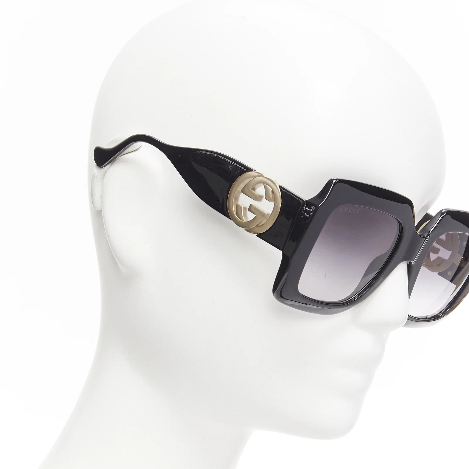 Lunettes de soleil surdimensionnées GUCCI Alessandro Michele GG1022S noir or logo GG