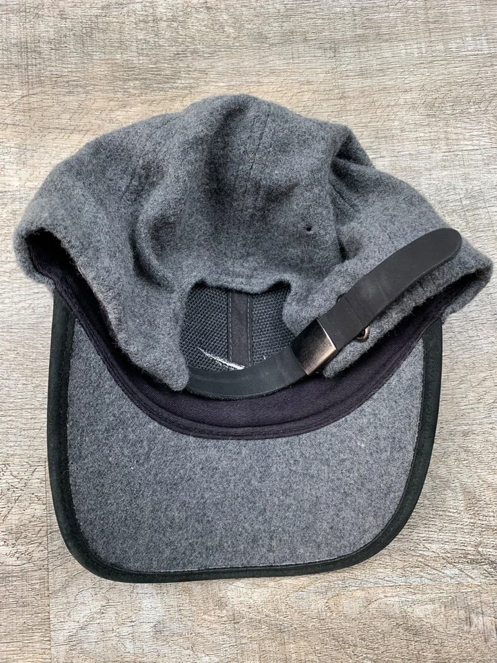 De colección Años 90 00 Nike Mezcla de Lana Sombrero Swoosh Cuero Correa Trasera Gris Ropa de Calle Foto 3 de 4