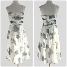 Vintage Jessica Howard Y2K White Black Floral Mesh Overlay Midi Dress Womens 8