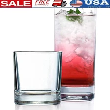 Durable Highball & Rock Glass Set Dishwasher Safe Elegant Drinkware Gift Set New