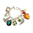 Charm Bracelet Crystal Gold Tone Heart Ace Star Multicolor New