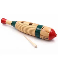 GP Percussion GUIRO-2 Wood Fish Style Guiro With Scratcher, 12" Length