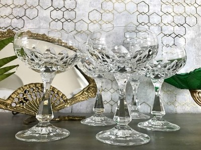 Vintage 3 +2  Champagnerschalen Sektschalen Kristallglas Schliff Bleikristall
