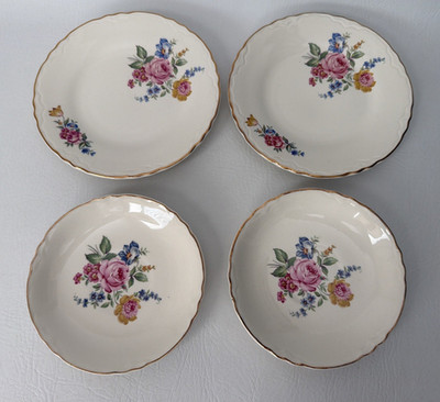 Lot of 4 Vintage Scio Pottery Plates Hazel Pink Rose Blue Yellow 6'' & 7.25''