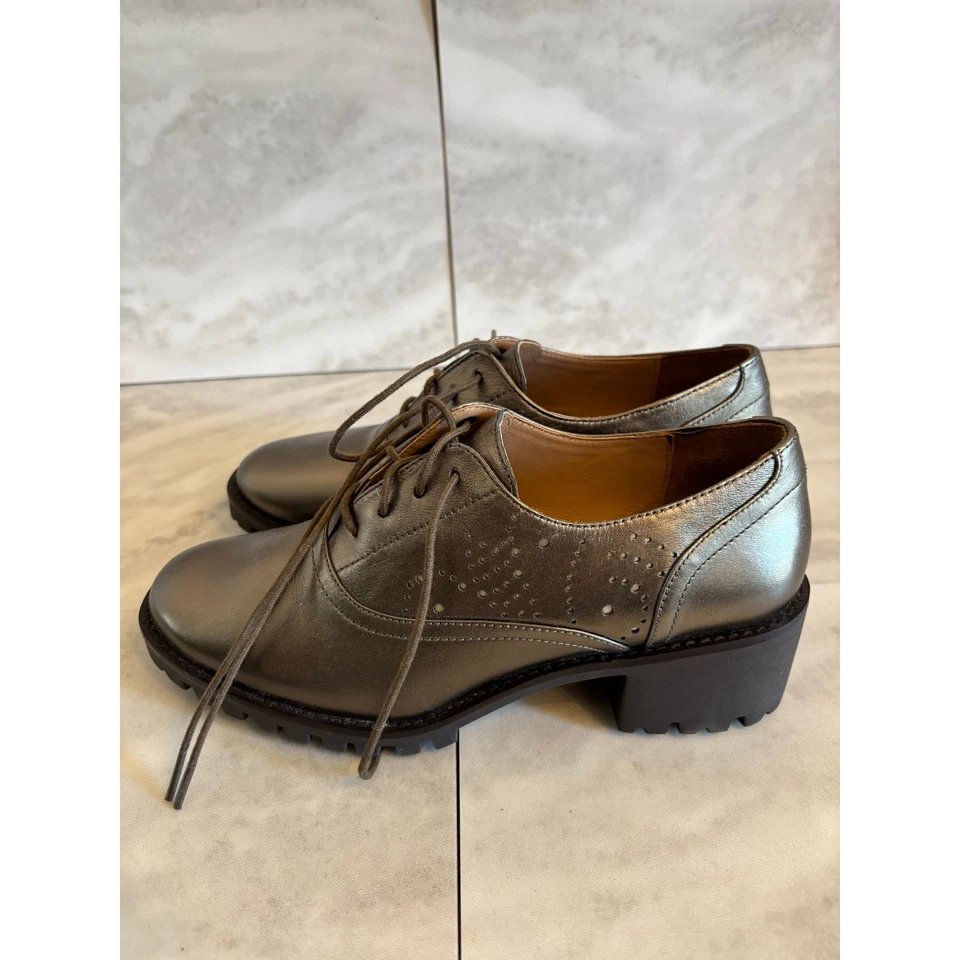 Johnston & Murphy Alice Brogue Leather Oxford Shoes 8M Academia Metallic - Image 3 of 4