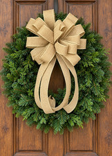 Tan Burlap Style Wreath Bow, Rustic Christmas and Easter Bow, Farmhouse Bow