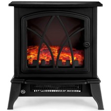 NETTA Electric Fireplace Stove Heater 1600-1800W with Fire 2000W Black, Black 