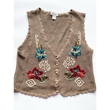 Women's Vintage Crochet Floral Boho Vest Size Large