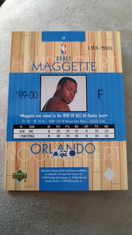 1999 Upper Deck Hardcourt Rainbow Baseline Grooves /500 Corey Maggette Rookie RC - Image 2 of 2