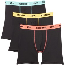 3 PACK REEBOK PERFORMANCE MEN BLACK STRETCH Boxer Briefs MEDIUM LARGE XLARGE 42