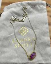 Kendra Scott Elisa Pink Kyocera Opal Necklace Faded Gold Plated Chain W/ Bag!