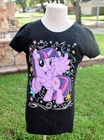 Justice Black Short Sleeve Purple Unicorn T-Shirt Girl's Size 12 Scoop Neck Tee