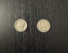 Lot of 2 - 1937 Mercury Dimes - 90% silver coins - 1937-P, 1937-D