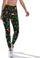 Christmas Leggings with Pocket High Waist Stretchy Holiday Yoga Pants Santa