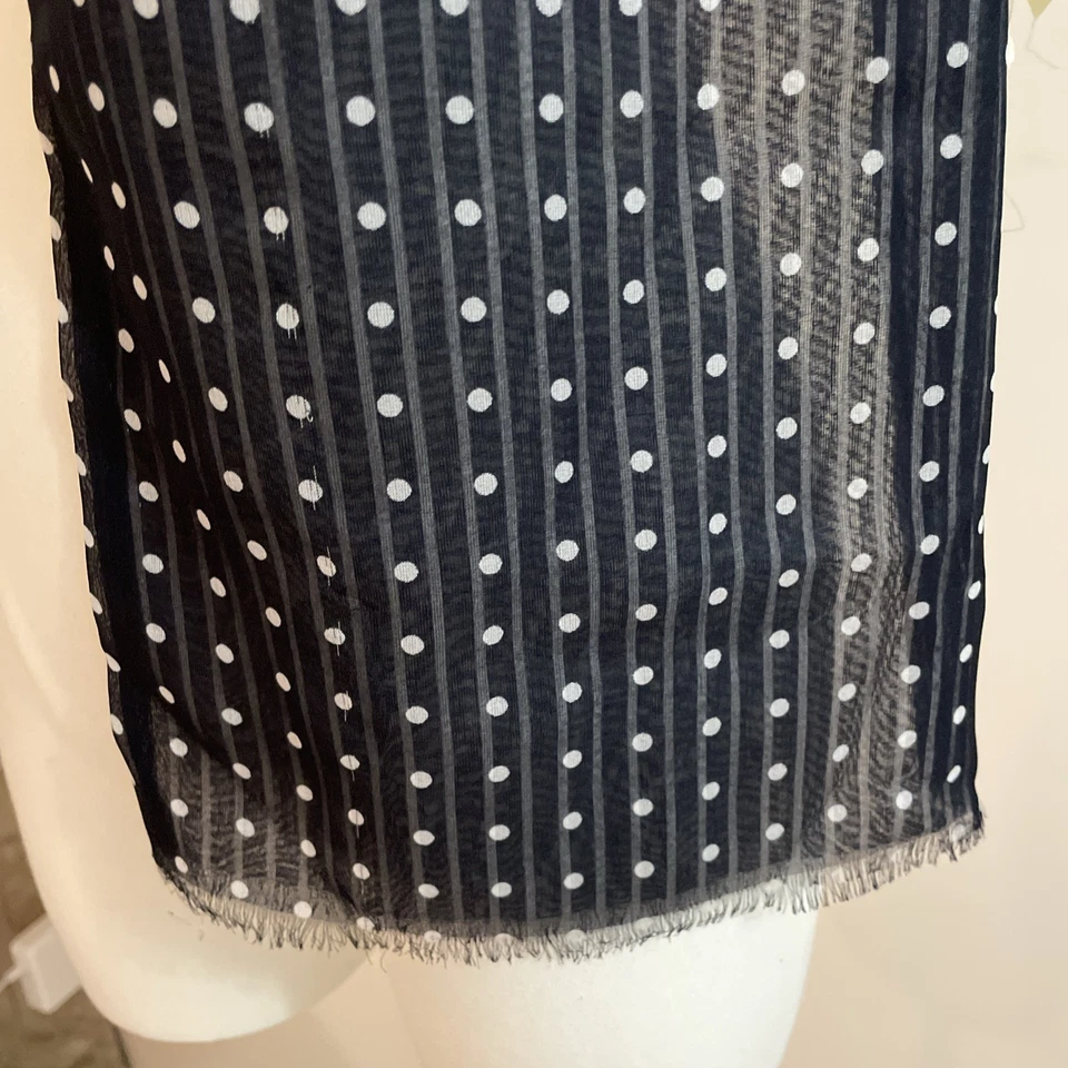 Lord & Taylor Lightweight Silky Scarf Navy Reversible Dots Stripes Italy 11X58" - Image 3 of 4