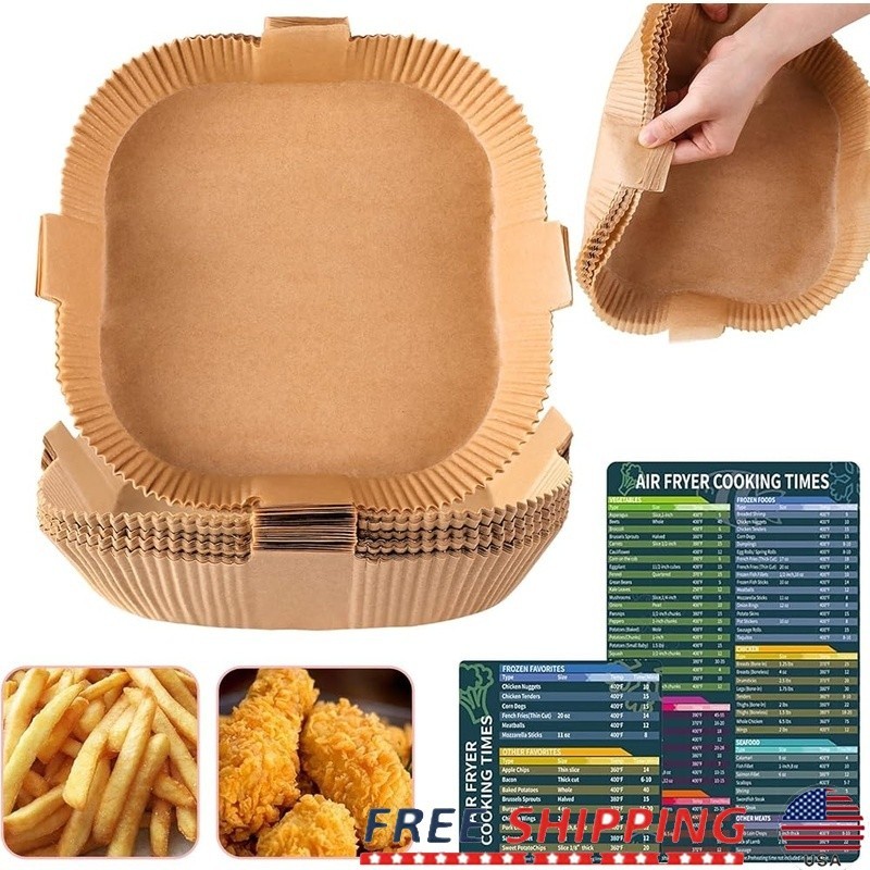 Air Fryer Paper Liners Non-Stick Parchment Oven Baking Cooking Sheets 50 Pack US