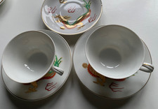 Japanese Gold Green & Red Dragon China - 2 x teacups 3 x saucers 1 x sideplate