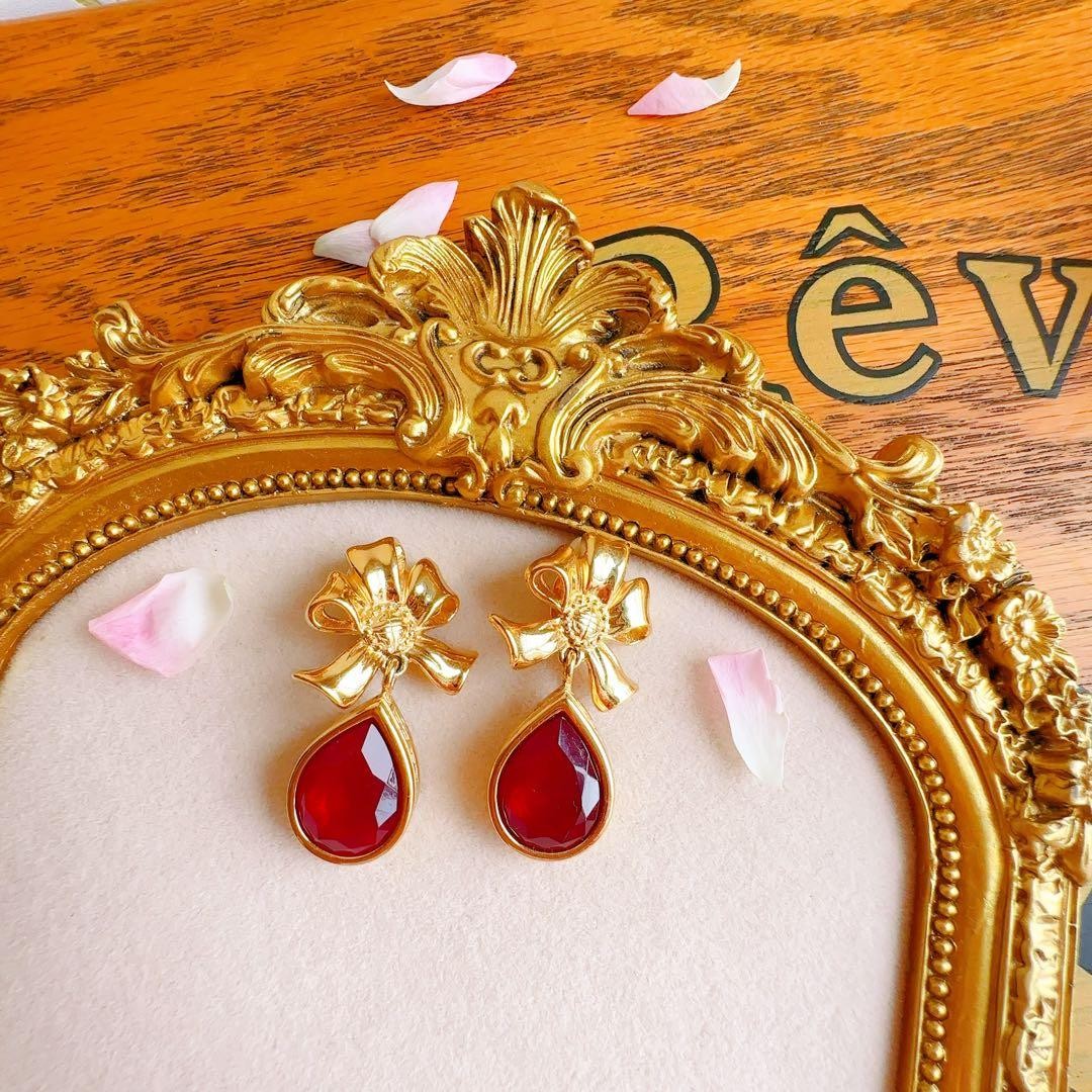 Givenchy Vintage Ruby Red Large Ribbon Earrings, … - image 9