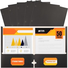 Two Pocket Portfolio Folders 50-Pack Black Letter Size Paper 50 Pieces