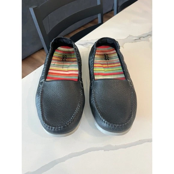 SAS Sunny Shoes Black Leather Loafers Comfort Slip On Size 11WW