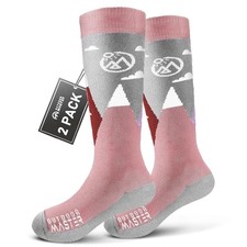 Merino Wool Ski Socks for Kids, Boys  Girls, Thermal Winter X-Small Pink Gray